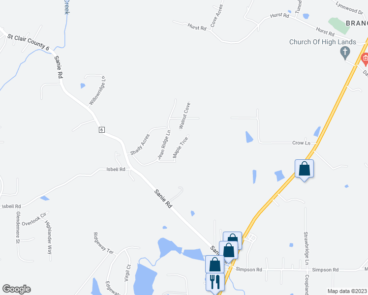 map of restaurants, bars, coffee shops, grocery stores, and more near 890 Maple Trace in Odenville