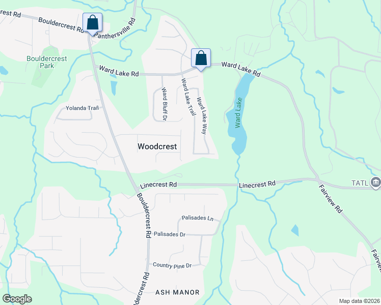 map of restaurants, bars, coffee shops, grocery stores, and more near 4165 Ward Lake Trail in Ellenwood