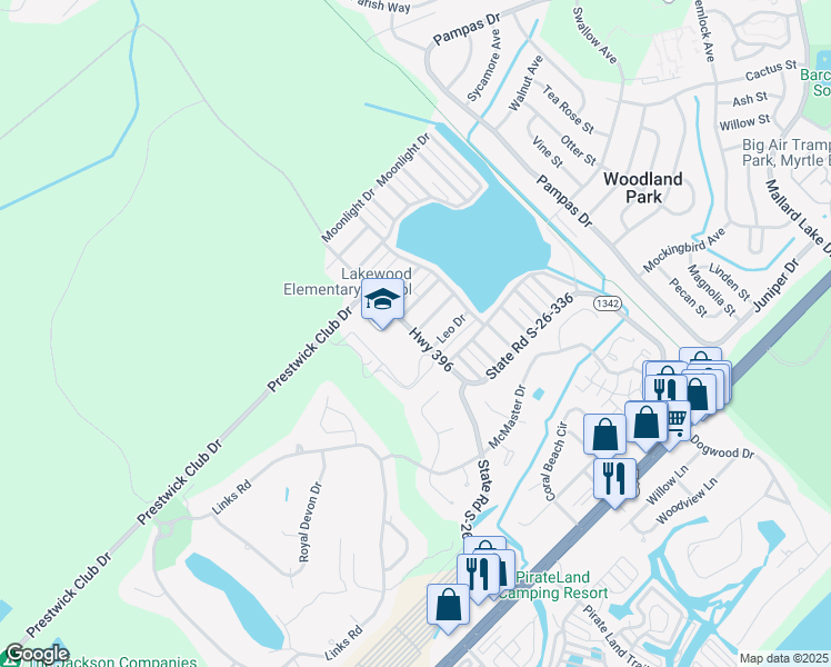map of restaurants, bars, coffee shops, grocery stores, and more near Highway 396 in Myrtle Beach