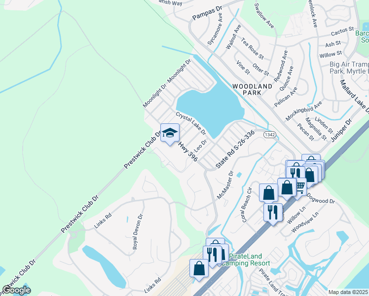 map of restaurants, bars, coffee shops, grocery stores, and more near Highway 396 in Myrtle Beach