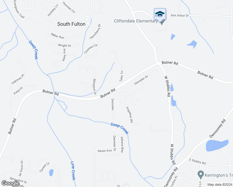 map of restaurants, bars, coffee shops, grocery stores, and more near 7217 Demeter Drive in Atlanta