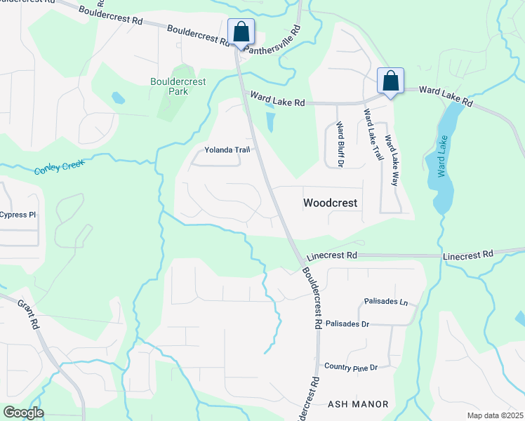 map of restaurants, bars, coffee shops, grocery stores, and more near 2268 Boulder Springs Drive in Ellenwood
