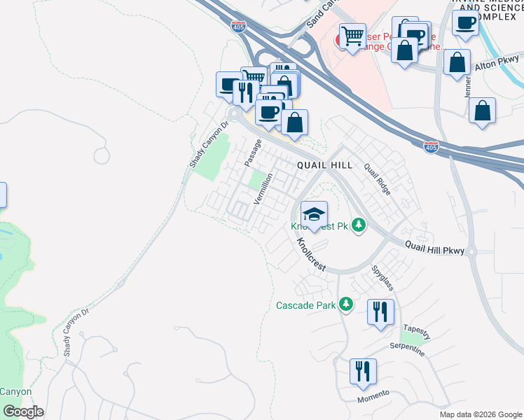 map of restaurants, bars, coffee shops, grocery stores, and more near 113 Vermillion in Irvine