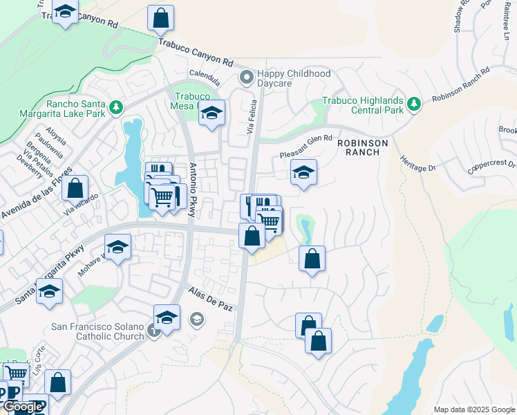 map of restaurants, bars, coffee shops, grocery stores, and more near 10 Vía Magnolia in Rancho Santa Margarita