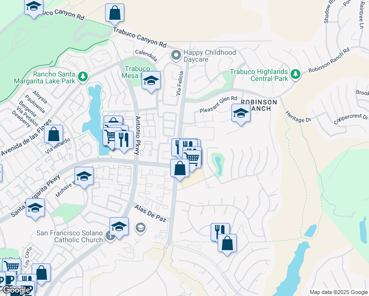 map of restaurants, bars, coffee shops, grocery stores, and more near 21406 Dahlia Court in Trabuco Canyon