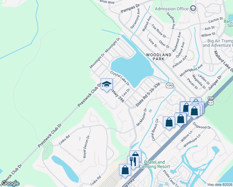 map of restaurants, bars, coffee shops, grocery stores, and more near 2701 Capricorn Drive in Myrtle Beach