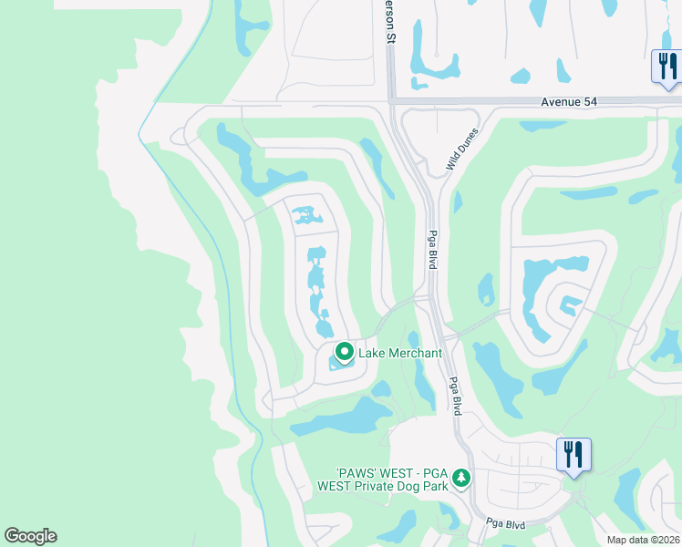 map of restaurants, bars, coffee shops, grocery stores, and more near 55120 Tanglewood in La Quinta