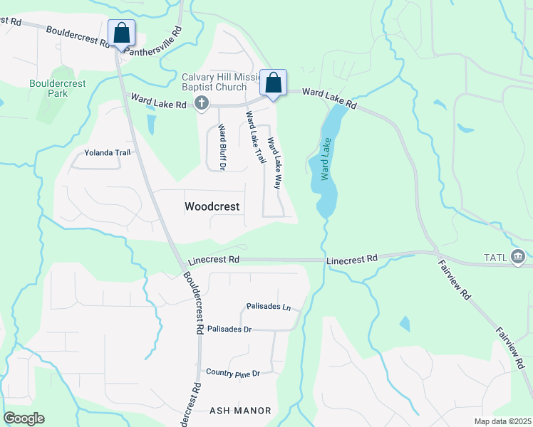 map of restaurants, bars, coffee shops, grocery stores, and more near 4162 Ward Lake Trail in Ellenwood