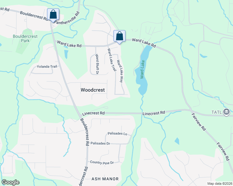 map of restaurants, bars, coffee shops, grocery stores, and more near 4162 Ward Lake Trail in Ellenwood
