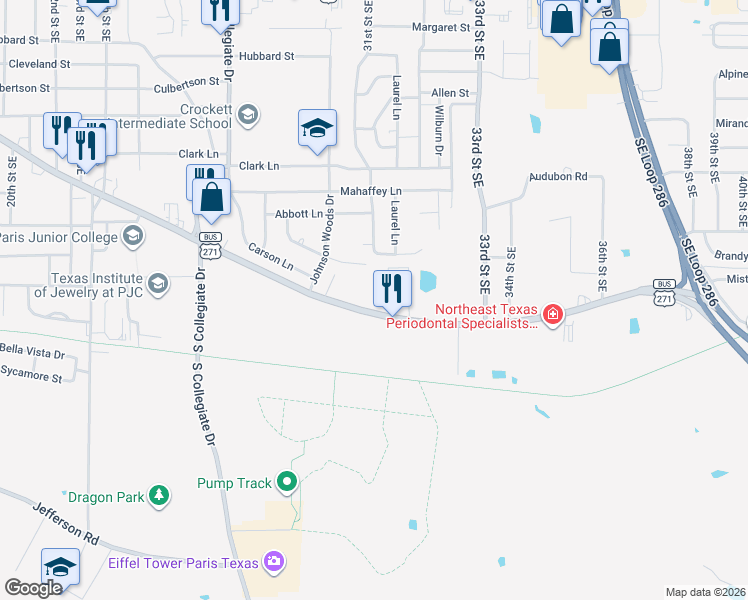 map of restaurants, bars, coffee shops, grocery stores, and more near Clarksville Street in Paris