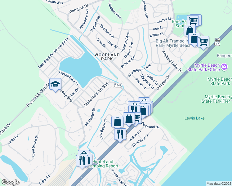 map of restaurants, bars, coffee shops, grocery stores, and more near 1428 Glenkeith Court in Myrtle Beach