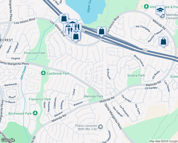 map of restaurants, bars, coffee shops, grocery stores, and more near 21527 Paseo Palmetto in Mission Viejo