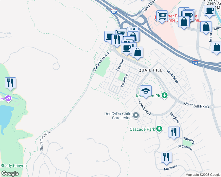map of restaurants, bars, coffee shops, grocery stores, and more near 82 Passage in Irvine