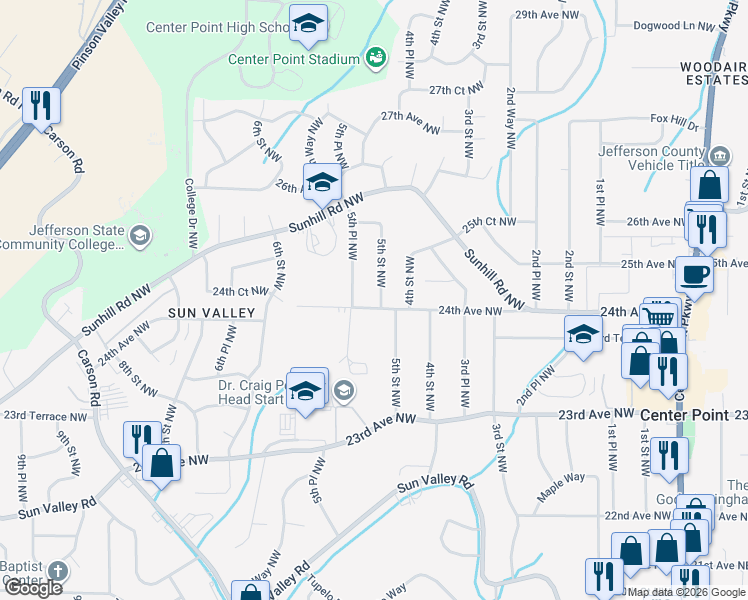 map of restaurants, bars, coffee shops, grocery stores, and more near 2400 5th Street Northwest in Center Point