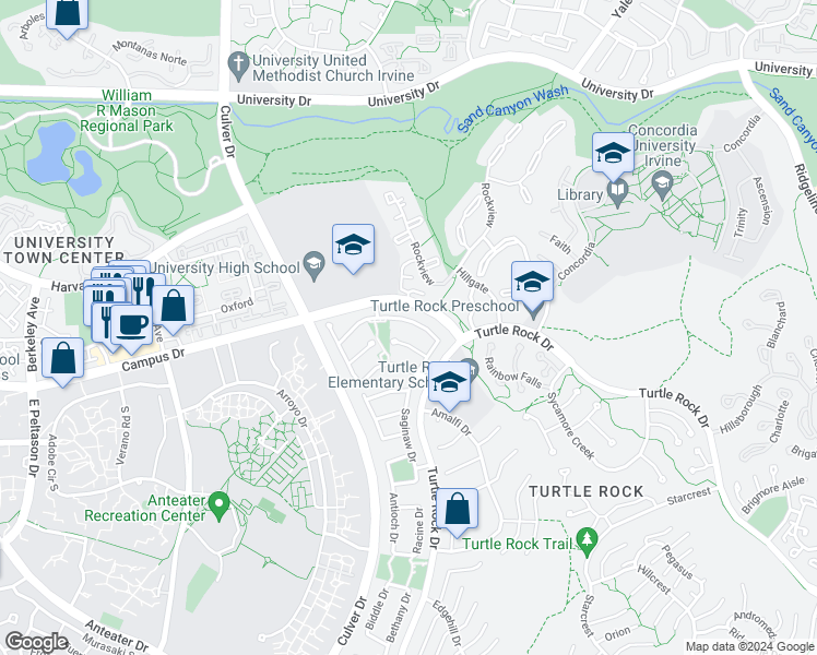 map of restaurants, bars, coffee shops, grocery stores, and more near 4962 Paseo De Vega in Irvine