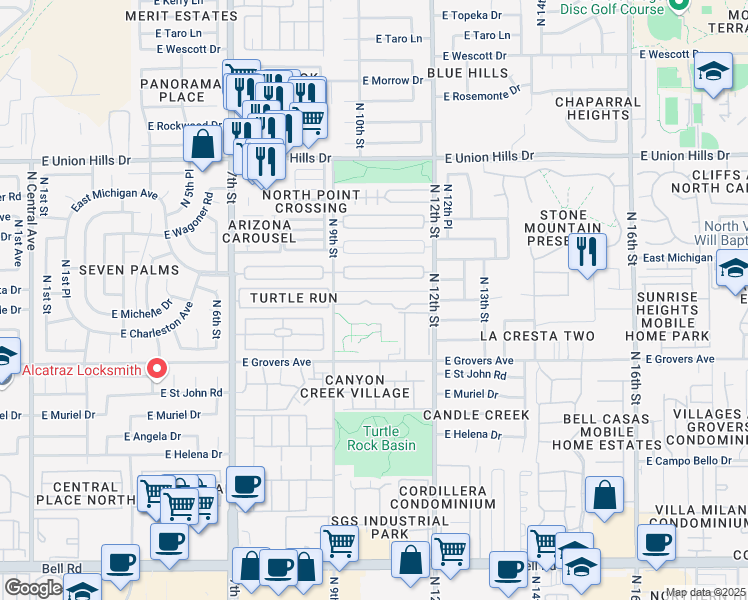 map of restaurants, bars, coffee shops, grocery stores, and more near 1013 East Charleston Avenue in Phoenix