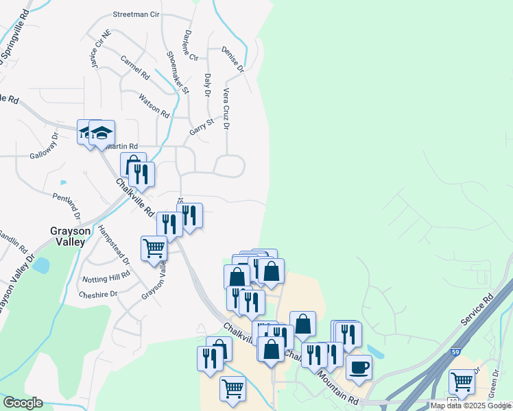 map of restaurants, bars, coffee shops, grocery stores, and more near 5267 Falling Creek Lane in Birmingham