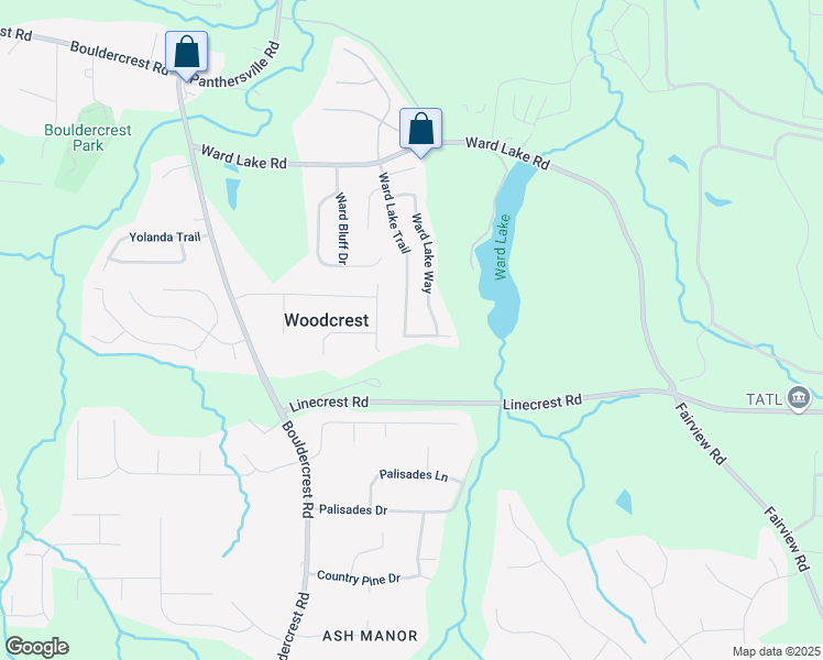 map of restaurants, bars, coffee shops, grocery stores, and more near 4165 Ward Lake Trail in Ellenwood