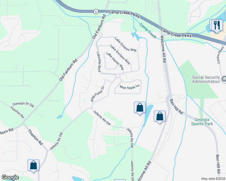 map of restaurants, bars, coffee shops, grocery stores, and more near 3919 Lake Manor Way in Atlanta
