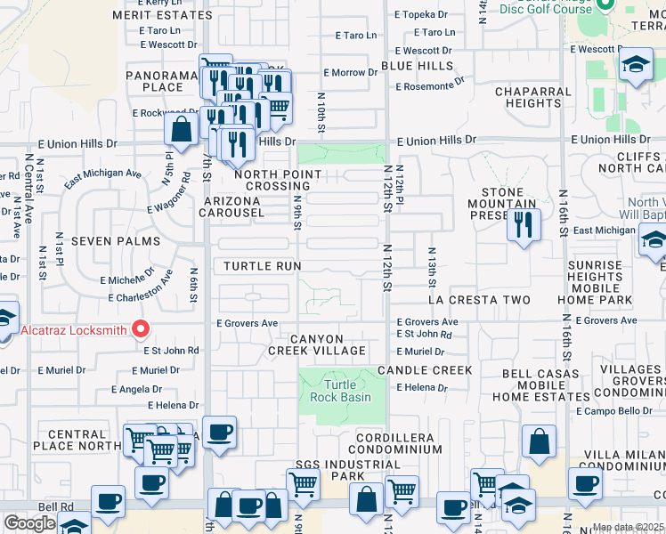 map of restaurants, bars, coffee shops, grocery stores, and more near 1013 East Charleston Avenue in Phoenix