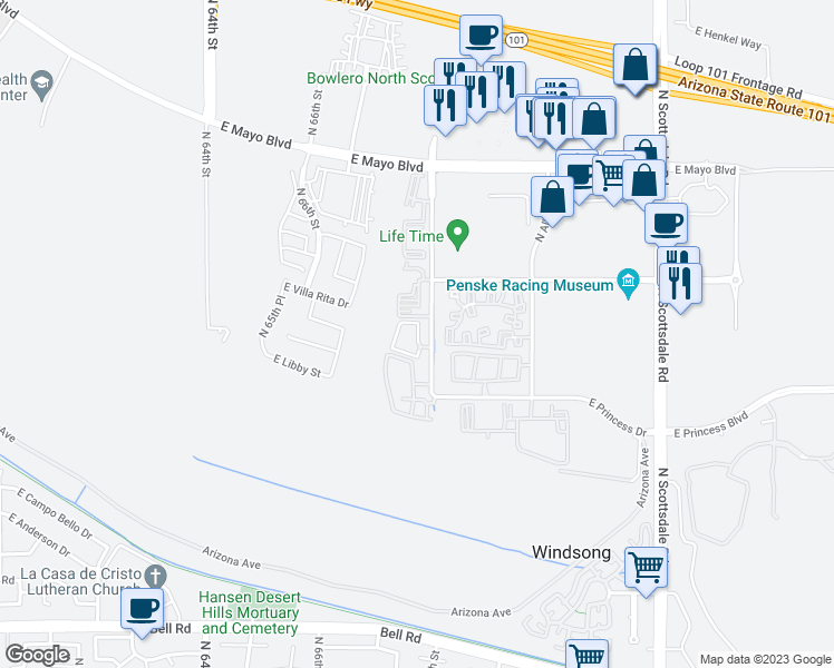 map of restaurants, bars, coffee shops, grocery stores, and more near 17950 North 68th Street in Phoenix