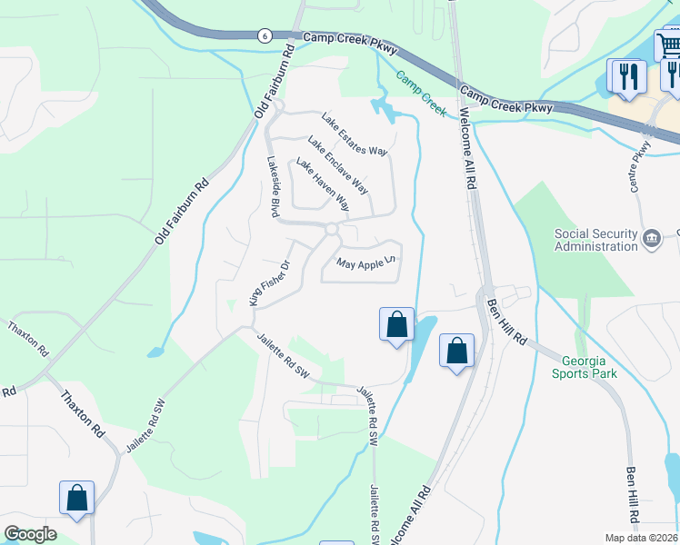 map of restaurants, bars, coffee shops, grocery stores, and more near 3869 Lake Manor Way in Atlanta