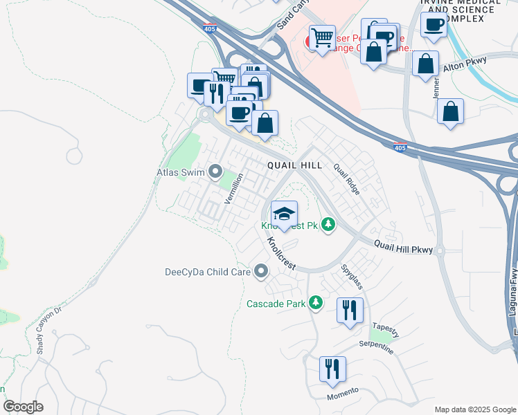 map of restaurants, bars, coffee shops, grocery stores, and more near 300 Dewdrop in Irvine