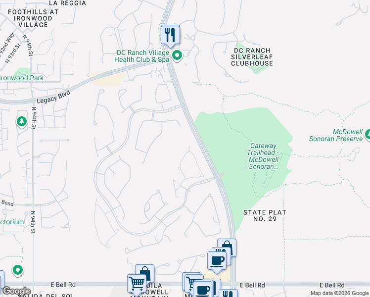 map of restaurants, bars, coffee shops, grocery stores, and more near 18062 North 100th Street in Scottsdale