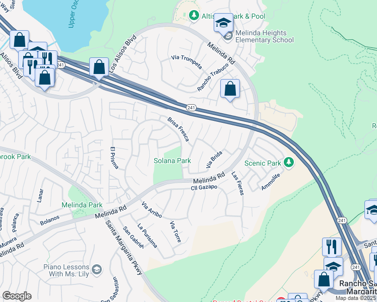 map of restaurants, bars, coffee shops, grocery stores, and more near 39 Via Tronido in Rancho Santa Margarita