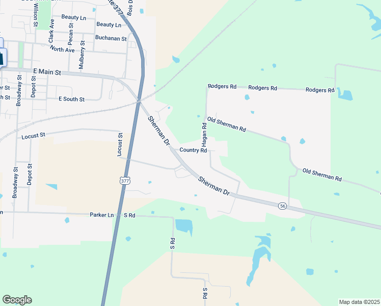 map of restaurants, bars, coffee shops, grocery stores, and more near 1304 Country Road in Whitesboro