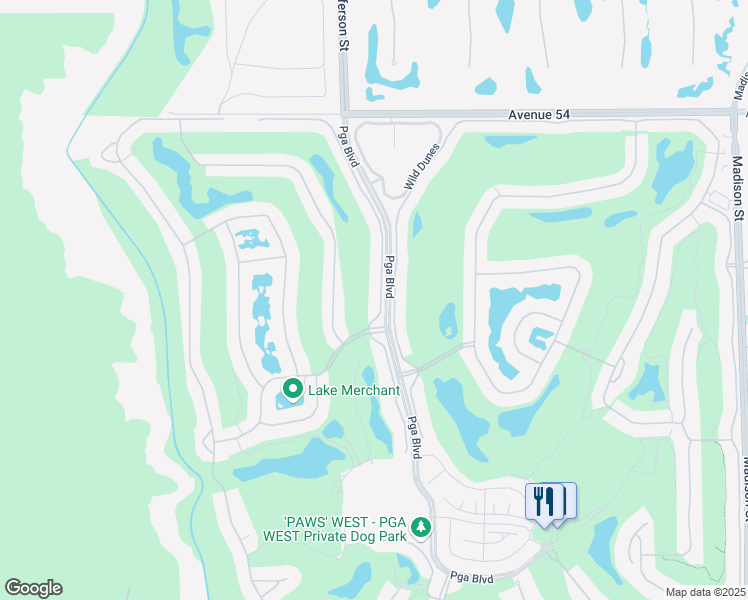 map of restaurants, bars, coffee shops, grocery stores, and more near 55033 Oakhill in La Quinta