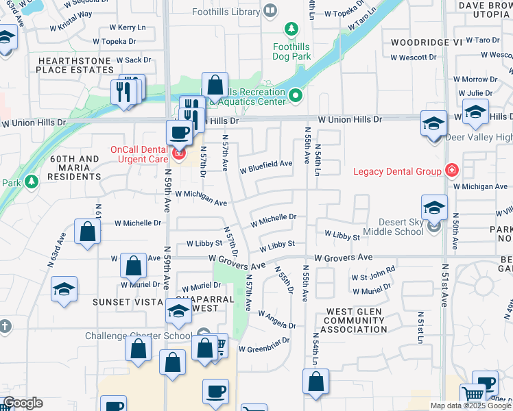 map of restaurants, bars, coffee shops, grocery stores, and more near 5620 West John Cabot Road in Glendale
