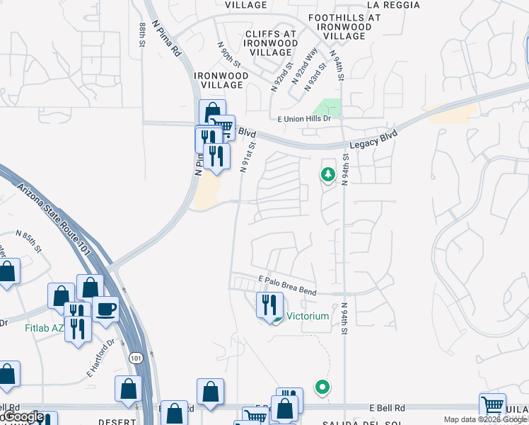 map of restaurants, bars, coffee shops, grocery stores, and more near 9239 East Canyon View Road in Scottsdale