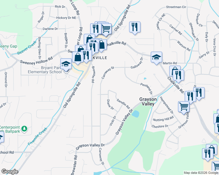 map of restaurants, bars, coffee shops, grocery stores, and more near 2134 Sandlin Road in Birmingham