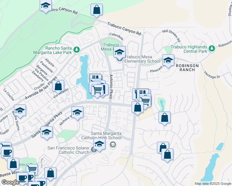 map of restaurants, bars, coffee shops, grocery stores, and more near in Rancho Santa Margarita