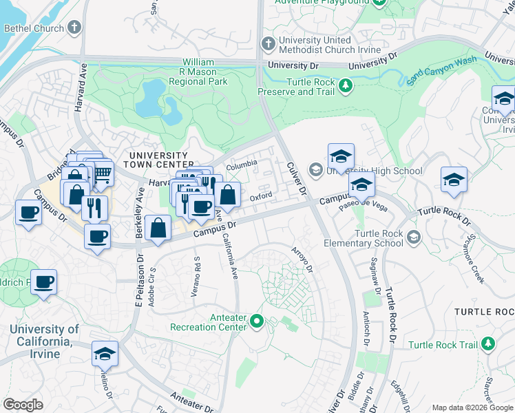 map of restaurants, bars, coffee shops, grocery stores, and more near 23 Dartmouth in Irvine