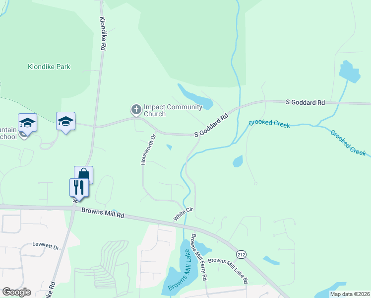 map of restaurants, bars, coffee shops, grocery stores, and more near 4343 Berline Drive in Stonecrest
