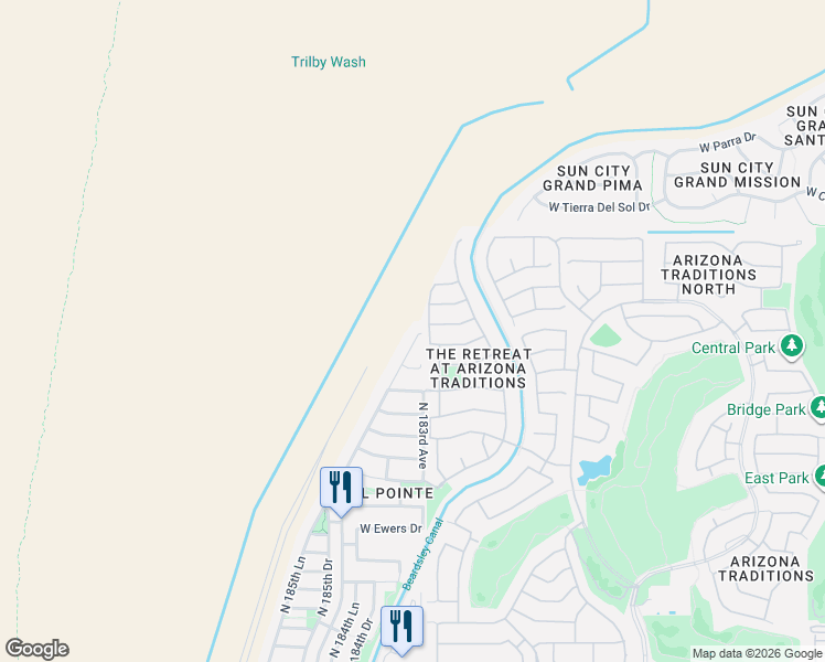 map of restaurants, bars, coffee shops, grocery stores, and more near 18297 West Spencer Drive in Surprise