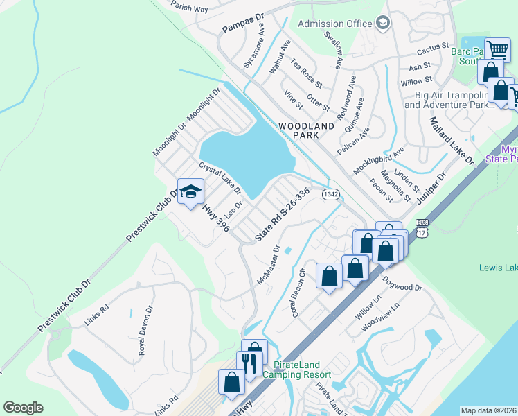 map of restaurants, bars, coffee shops, grocery stores, and more near 1524 Taurus Lane in Myrtle Beach