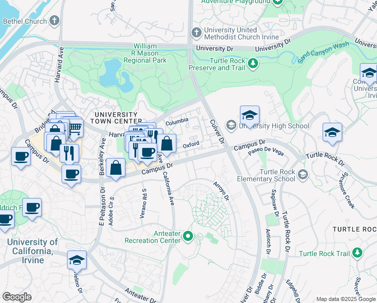 map of restaurants, bars, coffee shops, grocery stores, and more near 17 Dartmouth in Irvine