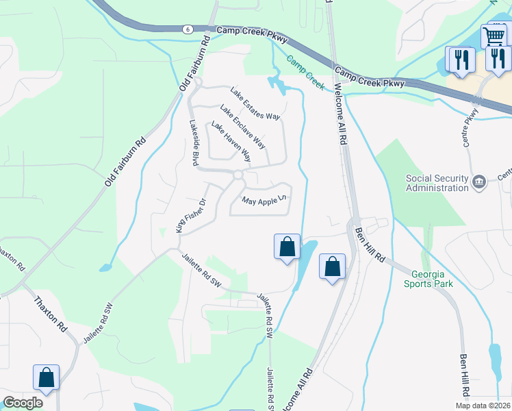 map of restaurants, bars, coffee shops, grocery stores, and more near 3941 Lake Manor Way in Atlanta
