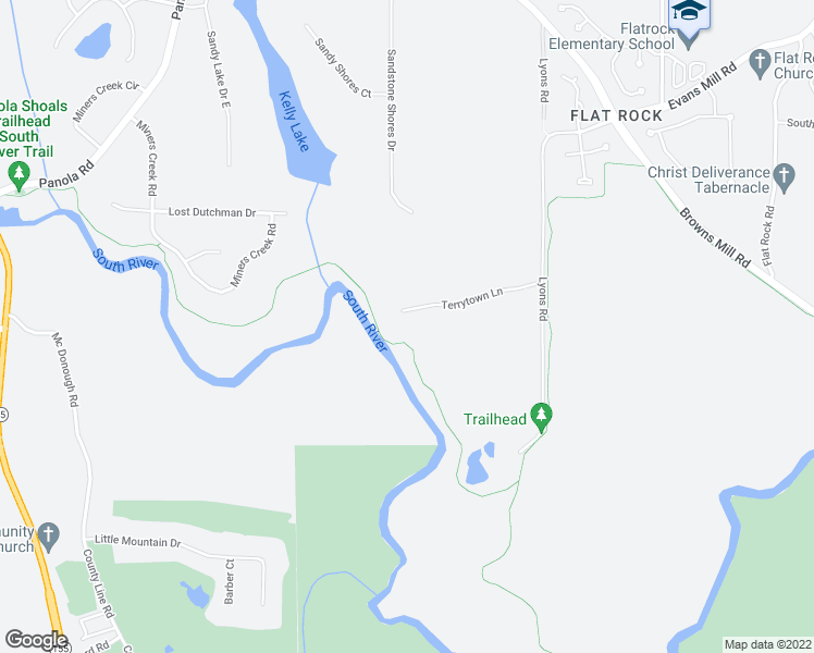 map of restaurants, bars, coffee shops, grocery stores, and more near 5349 Terrytown Lane in Lithonia