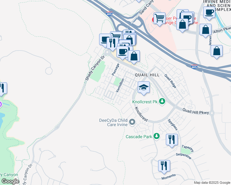 map of restaurants, bars, coffee shops, grocery stores, and more near 103 Vermillion in Irvine