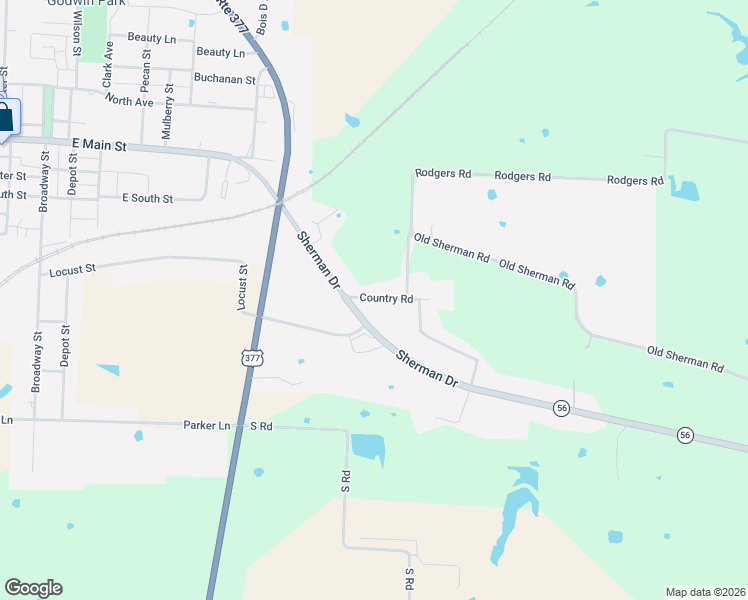 map of restaurants, bars, coffee shops, grocery stores, and more near 1203 Sherman Drive in Whitesboro