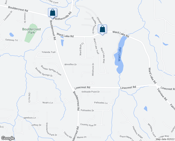 map of restaurants, bars, coffee shops, grocery stores, and more near 2718 Windrock Court in Ellenwood