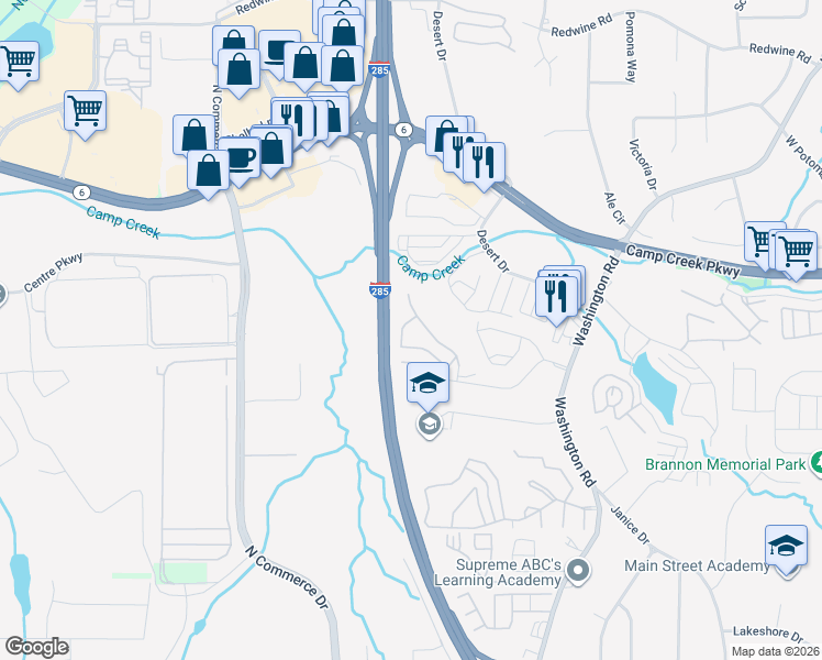 map of restaurants, bars, coffee shops, grocery stores, and more near 2900 Laurel Ridge Way in East Point