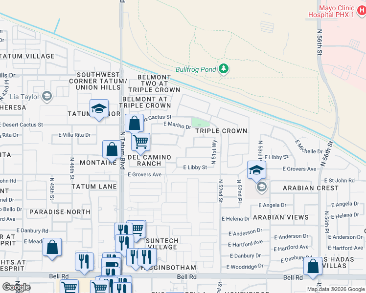 map of restaurants, bars, coffee shops, grocery stores, and more near 18006 North 50th Street in Scottsdale