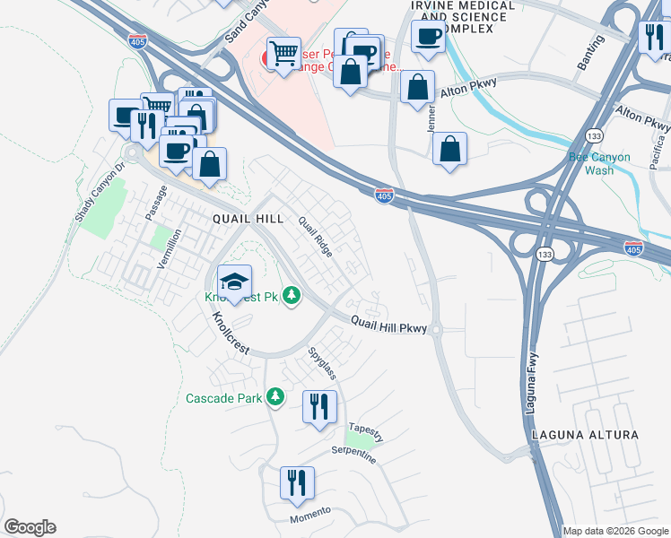 map of restaurants, bars, coffee shops, grocery stores, and more near 2 Reunion in Irvine