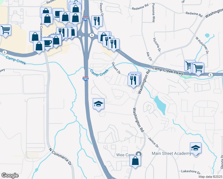 map of restaurants, bars, coffee shops, grocery stores, and more near 2841 Laurel Ridge Circle in East Point