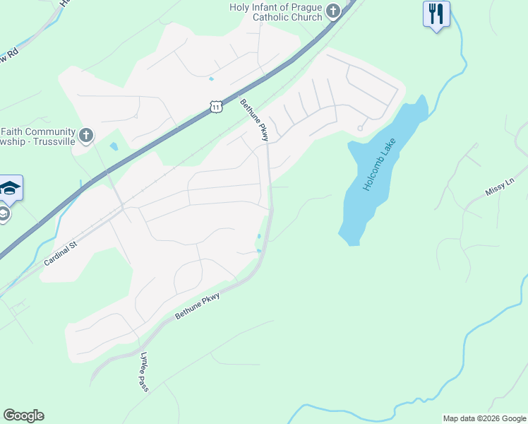 map of restaurants, bars, coffee shops, grocery stores, and more near 5031 Park Pass in Trussville